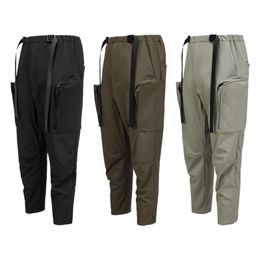 Men's Pants Ninja warning 22ss Wide half drop crotch cargo pants versatile waist adjustment techwear techninja streetwear 230512