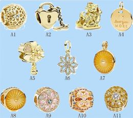 925 silver beads charms fit pandora charm yellow gold love lock snowflake tag
