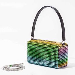 Shoulder Bags Gradient Color Diamond Evening Handbags Women 2023 New Luxury Shiny Rhinestone Small Clutch Purse Ladies Chain Crossbody 230426