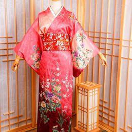 Ethnic Clothing Women Sexy Kimono Yukata With Obi Elegant Satin Floral-print Bathrobe Japanese Fashion Cosplay Costume Novelty Evening