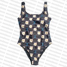 Cartoon Print Swimwear Womens One Piece Swimsuit Letters Printed Bathing Suit Summer Quick Dry Beachwear