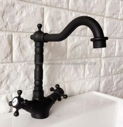 Bathroom Sink Faucets Basin Oil Rubbed Bronze Faucet 360 Degree Swivel Spout Double Cross Handle Vanity Mixer Tap Nnf342