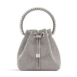 Evening Bags Woman New 2023 Spring Sliver Luxury Elegant Full Diamond Small Bucket Handbag All match Messenger Fashion 230427