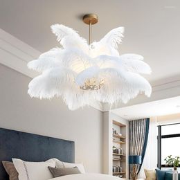 Chandeliers Nordic Bedroom Feather Chandelier Modern Lighting Art LED Living Room Golden Lamp AC110V 220v