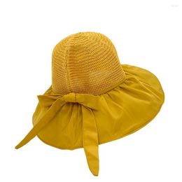 Wide Brim Hats Elegant Fisherman Hat Large Bowknot Breathable Women Summer UV Protecting Fishing Cap Foldable Supplies