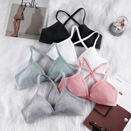 Bras Women's Sports Comfortable Cotton Thin French Bralette Sexy Deep V Triangle Cup Cross Tank Top Yoga Gym Bra P230529