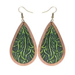 Dangle Earrings & Chandelier Vintage Embossment Flower Leather 2023 Trendy Natural Wood Teardrop For Women Boutique Jewelry