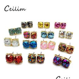 Stud Colorf Party Cute Elegant New Design Square Glitter Sweet Earring High Quality Resins Jewellery For Men Women Holiday Dro Dhgarden Dh16V