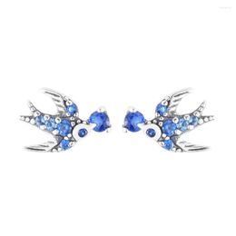 Stud Earrings Woman Make Up Blue Crystals 925 Sterling Silver Sparkling Swallow For Women Classic Daily Shine Jewellery