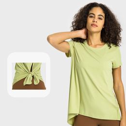 L-359 Short Sleeved Shirt Back Tie Butterfly Straps Yoga Tops Nude Sense T-Shirts Quick Drying Running Shirts Breathable Cool Sweatshirt