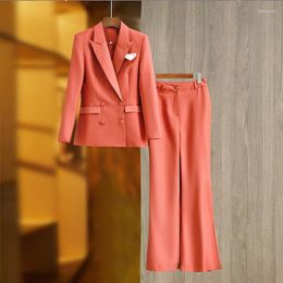 Women's Two Piece Pants Orange Fashion Set Women's Medium Length Suit Top Wide Leg Long Sleeve Evening Dress Style