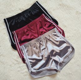 Womens Shorts Womens Summer Casual Beach Slim Ladies Striped Satin Silk High Waist Waistband Shorts Black Silver Wine Red Shorts 230511