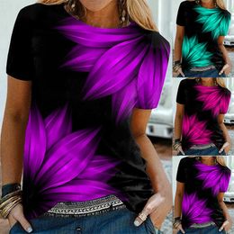 Women's TShirt Abstract Leaves Beautiful Summer Print Women Basic Vintage Crew Neck Loose Plus Size 230511