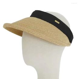 Wide Brim Hats Designer Women Summer UV CUT Empty Top Hat Vacation Beach Big Black Nature Straw Japanese Grass Sunscreen Sun Hair Band Cap