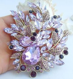 Brooches Gorgeous 4.33" Lavender Rhinestone Crystal Teardrop Flower Brooch Pin Pendant EE04672C7