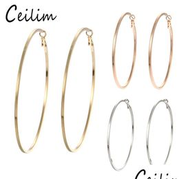 Hoop Huggie 3 Pairs/Set Fashion Big Earrings Hyperbole Ear Metal Circle Large Ring Earring Set Rose Gold/Gold/Sier For Wom Dhgarden Dhlfv