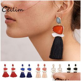 Dangle Chandelier Trendy Long Red Tassel Fringe Drop Earrings With Crystal Stone Statement Jewelry 6 Colors Charm For Wome Dhgarden Dhiwn