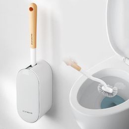 Brushes Toilet Brush Wall Mounted Non Perforated Wooden Handle Household Toilet No Dead Corner Cleaning Brush Set
