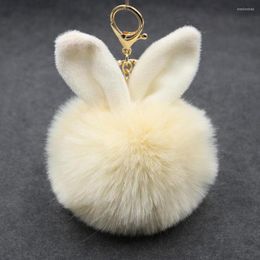 Keychains Fluffy Cute Ear Keychain Key Chain Fur Woman Bag Charms Keyring Pom Car Pendant Pompom Holder Jewellery