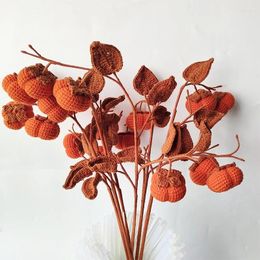 Decorative Flowers StrawBerry Knitted Fruit Woven Persimmon Flower Plant Finished Artificial Fake Birthday Gift Home Room Decoration