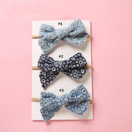 Hair Accessories 12 Pcs/lot Pinwheel Fabric Bow Nylon Headbands Or Clips Embroidery Flower Hand Tied Clip Girls Accessory