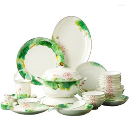 Dinnerware Sets Tableware Set Dishes Household Chinese Ceramic Utensils Rice Bowls Jingdezhen Bone China Combination Phnom