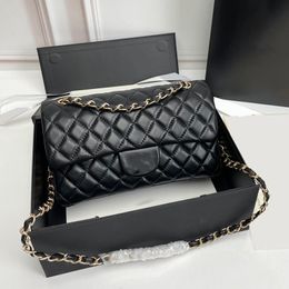 Womens Black Lambskin Quilted Diamond Lattice Bags Gold Metal Hardware Matelasse Chain Crossbody Shoulder Handbags Multi Pochette Designer Purse 25CM