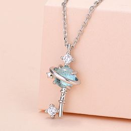 Chains S925 Sterling Silver Star Key Pendant Necklace For Women Fashion Simple Zircon Jewelry Girl Classic Accessories