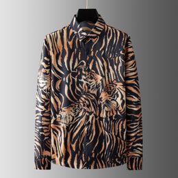 New Tiger Printed Men's Shirts High Quality Long Leeve Four Seasons Smart Casual Male Shirts Slim Fit Party Man Shirts 3XL