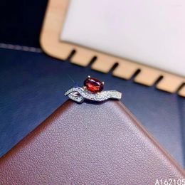 Cluster Rings 925 Pure Silver Chinese Style Natural Garnet Women's Luxury Trendy Simple Oval Adjustable Gem Ring Fine Jewellery Support