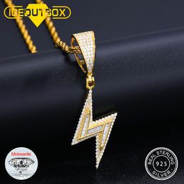 Pendant Necklaces D Color Men Hip Hop Lightning Necklace 925 Sterling Silver Baguette Stone Bling Jewelry Gifts 230511