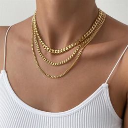 Choker 3mm/4mm/5mm Hip Hop Curb Cuban Link Chain Necklace For Women Men Punk Real 18K Gold Plated Stainless Steel Chains Jewellery