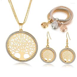 Necklace Earrings Set LongWay Gold Colour Tree Of Life Jewellery For Women Girls Bracelets Wedding Crystal Jewellery SET160008