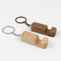 Walnut Beech Wood Portable Cell Phone Mounts & Holders Luxury Keyring Souvenir Gift New Arrival Promotional Christmas Key chains Metal Car Keyrings Phoneholder