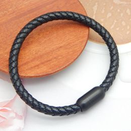 Charm Bracelets 3mm 4mm 6mm Men's Genuine Leather Braid Rope Bracelet Stainless Steel Magnet Button Clasp Bangle Women Men Wristbands