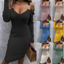 Casual Dresses 2023 Autumn/winter European And American Women's With Long Sleeve Knit Wrap Hips Threaded Waist