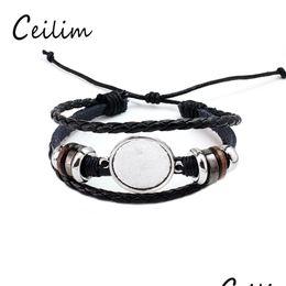 Chain Fashion Jewellery Diy Mti Layer Leather Bracelet Bangle Blank Base Fit 20Mm Round Po Glass Cabochon Setting Bezel Tray D Dhgarden Dhuu1