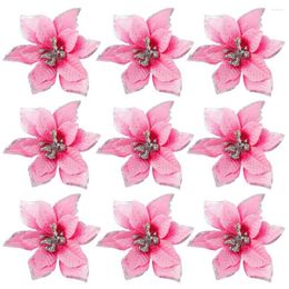 Decorative Flowers 50 Glitter Poinsettia Ornaments 5Inch Artificial Silk Decor Wreath Garland (Pink)