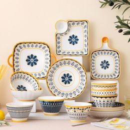 Bowls 2023 Nordic Style Ceramic Creative Flower Pattern Bowl High Aesthetic Value High-End Kitchen Home And Tableware Products