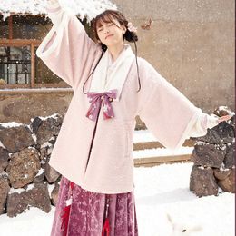 Ethnic Clothing Winter Plush Coat Horse Face Skirt Chinese Traditional Clothes Ming Dynasty Come Purple Hanfu Festival Stage Clothing DQL7932 G230428