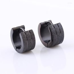 Hoop Earrings Ho TFashion Frosted Small Huggie Stainless Steel Sand Surface Colour Gold Black Wide Jewellery Men Women