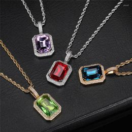 Pendant Necklaces Selling Multicolour Rectangular Zircon Necklace Fashionable Versatile Women For Party Jewellery