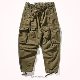 Men's Pants Thick khaki loose pants tooling pants men's straight drawstring bundle pants Joker multi-pocket casual pants 230512