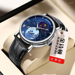 Wristwatches Kimsdun Blue Colour Planet Brand Luminous Starry Sky Moon Phase Automatic Mechanical Watch Men Business Waterproof