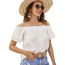 Women's T Shirts Off Shoulder Top Short Sleeve Tops Loose-Fit Ruffle Blouses For Daily 57BD