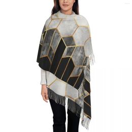 Scarves Ladies Large Charcoal Hexagons Women Winter Soft Warm Tassel Shawl Wrap Abstract Geometric Pattern Scarf