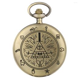 Pocket Watches Weird Town Triangle Devil Pyramid Pattern Quartz Watch Necklace Chain Eye Of Providence Free-Mason Men Fob Gifts