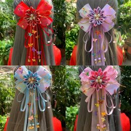 Hair Accessories Children's Ancient Costume Ribbon Hairpin Hanfu Flower Bowknot Butterfly Pendant Headdress Daily Decor Accessory Girl