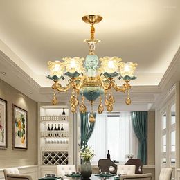 Chandeliers European-Style Ceramic Retro Atmospheric Chandelier For Living Room Bedroom Model Villa Duplex Floor