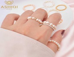 Ashiqi Mode 34mm Mini Kleine Natürliche Süßwasser Perle Paar Ringe für Frauen Echt 925 Sterling Silber Schmuck für Frauen geschenk Q04129985